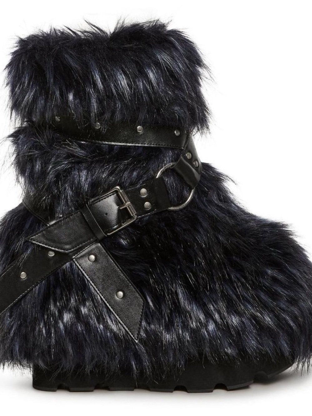 Club Exx “Low Wild Instincts” Faux Fur Platform Boots in Navy Blue